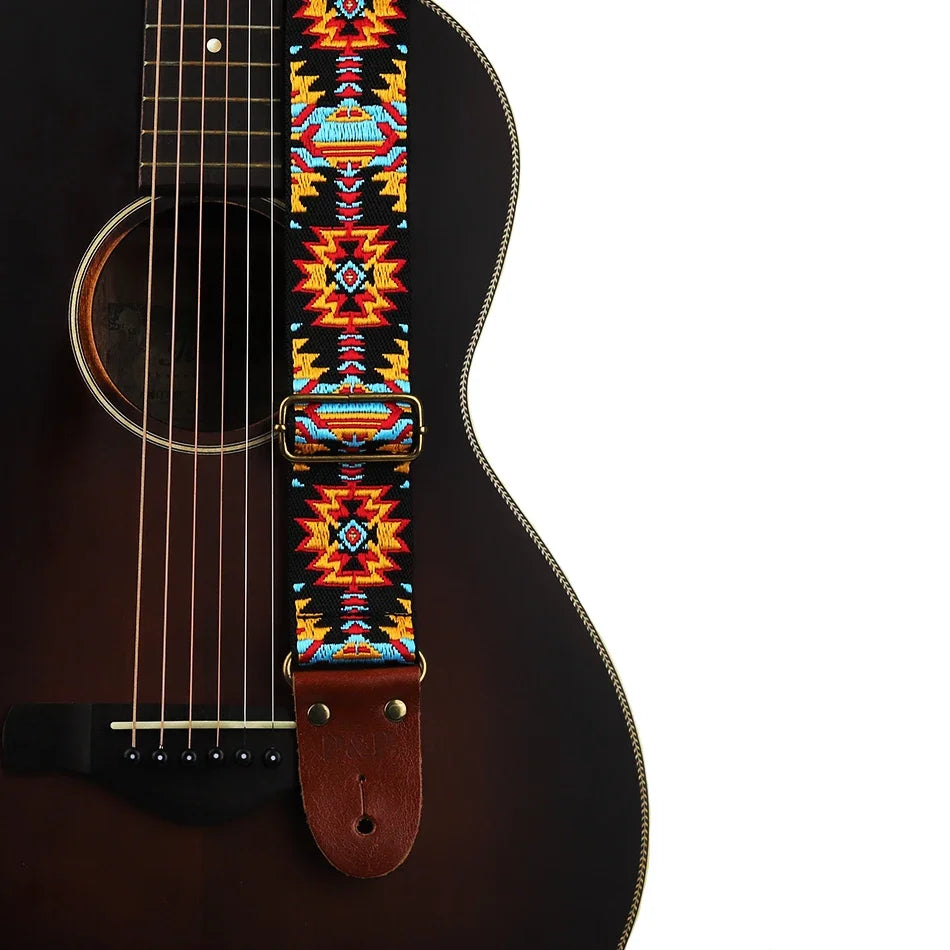 Bohemian Style Guitar Strap Soft Leather End Adjustable Acoustic Electric Bass Strap Guitar Belt