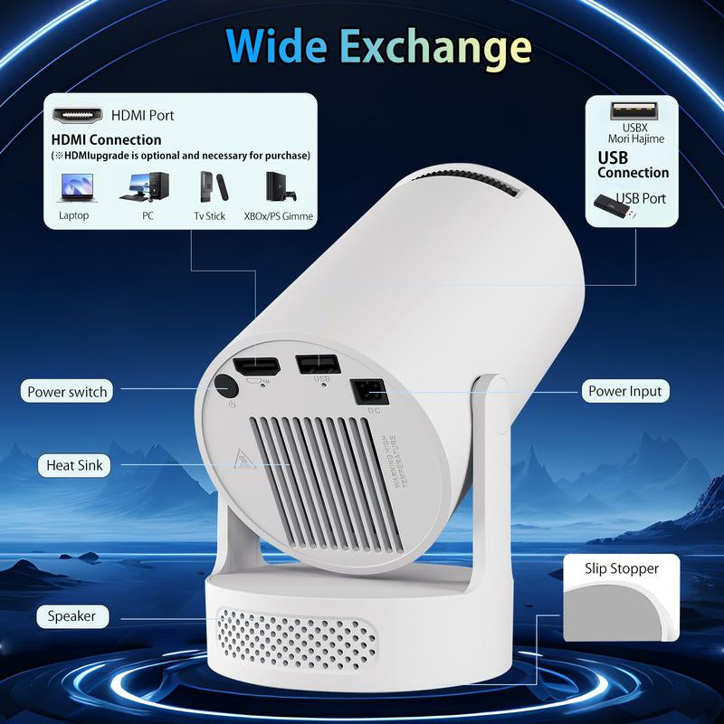 Mini Projector 4K Support with Dual-Band WIFI6 5G Wireless 5.4 Bluetooth Android 11, Soundbase Speaker, Manual Focus, Auto Vertical Keystone 180°Rotatable Portable Proyector for Home Bedroom Outdoor