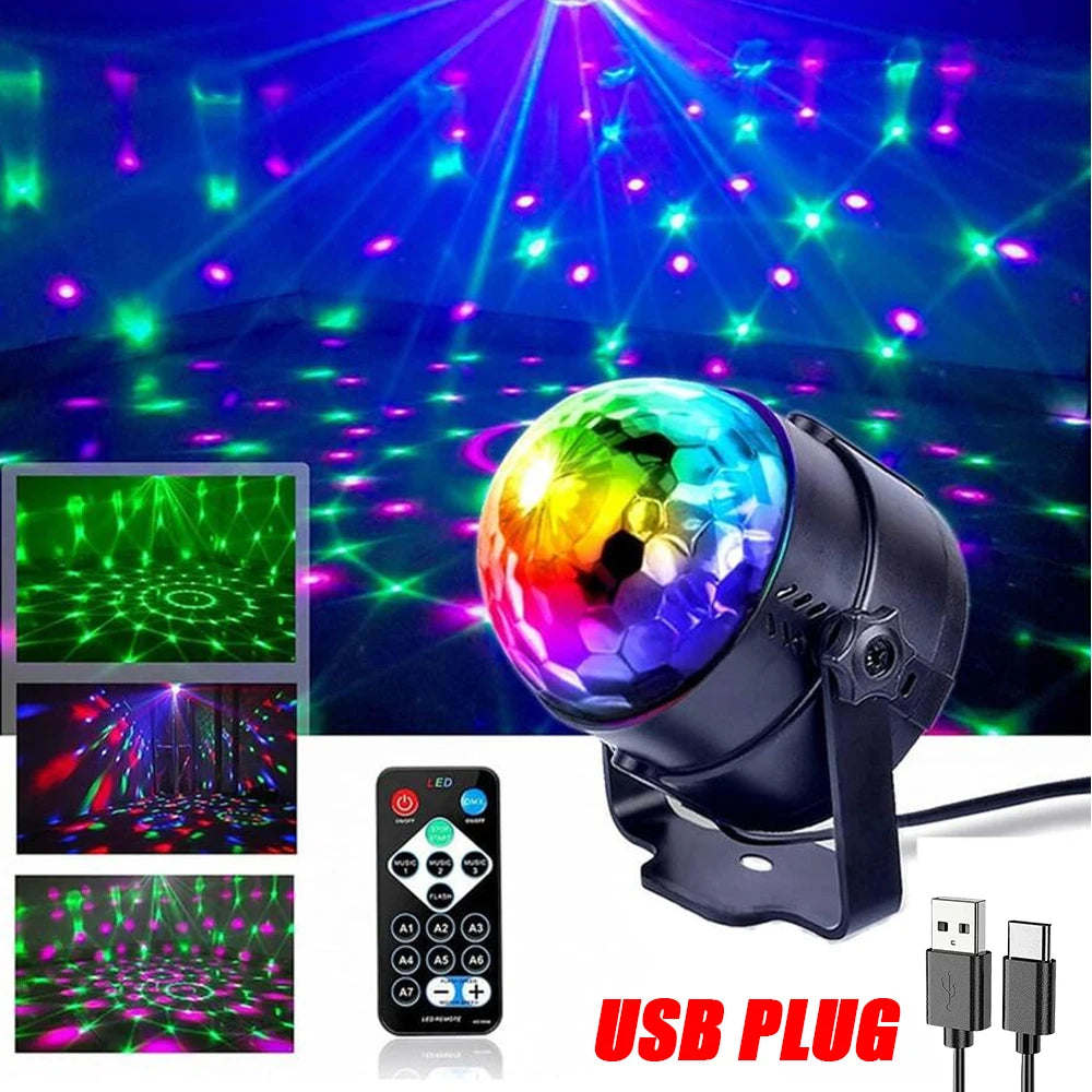 LED Stage Disco Light Rotating DJ Ball Strobe Remote Sound Control Magic Dance Car RGB Christmas Gift Party Club Laser Show Lamp