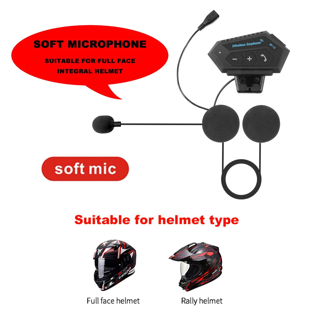 Motorcycle Earphones Helmet Headset Bluetooth 5.0 Headphones Wireless Motor Headset Bike Earphone Handsfree Stereo Earbud.