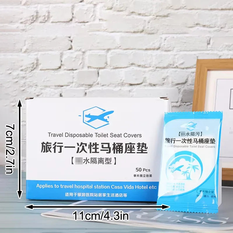 50Pcs Disposable Plastic Toilet Seat Cover Waterproof and Non Slip Individually Wrapped, for Travel, Toilet Seat Protectors.