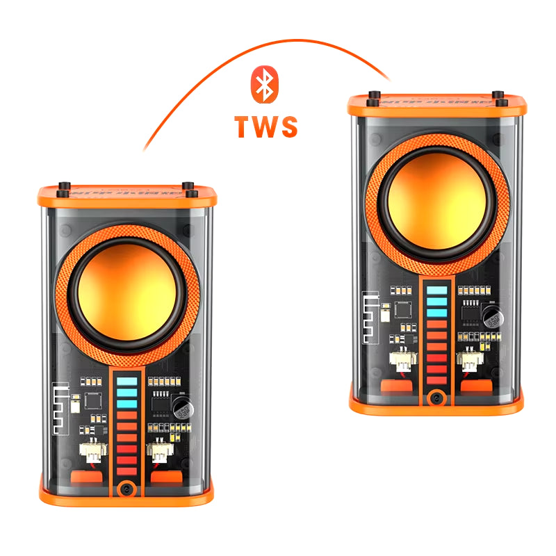 Transparent Cyberpunk Wireless Bluetooth Speaker Sound Light Rhythm Subwoofer TWS Stereo Music Center Hands-Free Call.