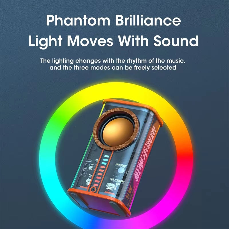 Transparent Cyberpunk Wireless Bluetooth Speaker Sound Light Rhythm Subwoofer TWS Stereo Music Center Hands-Free Call.