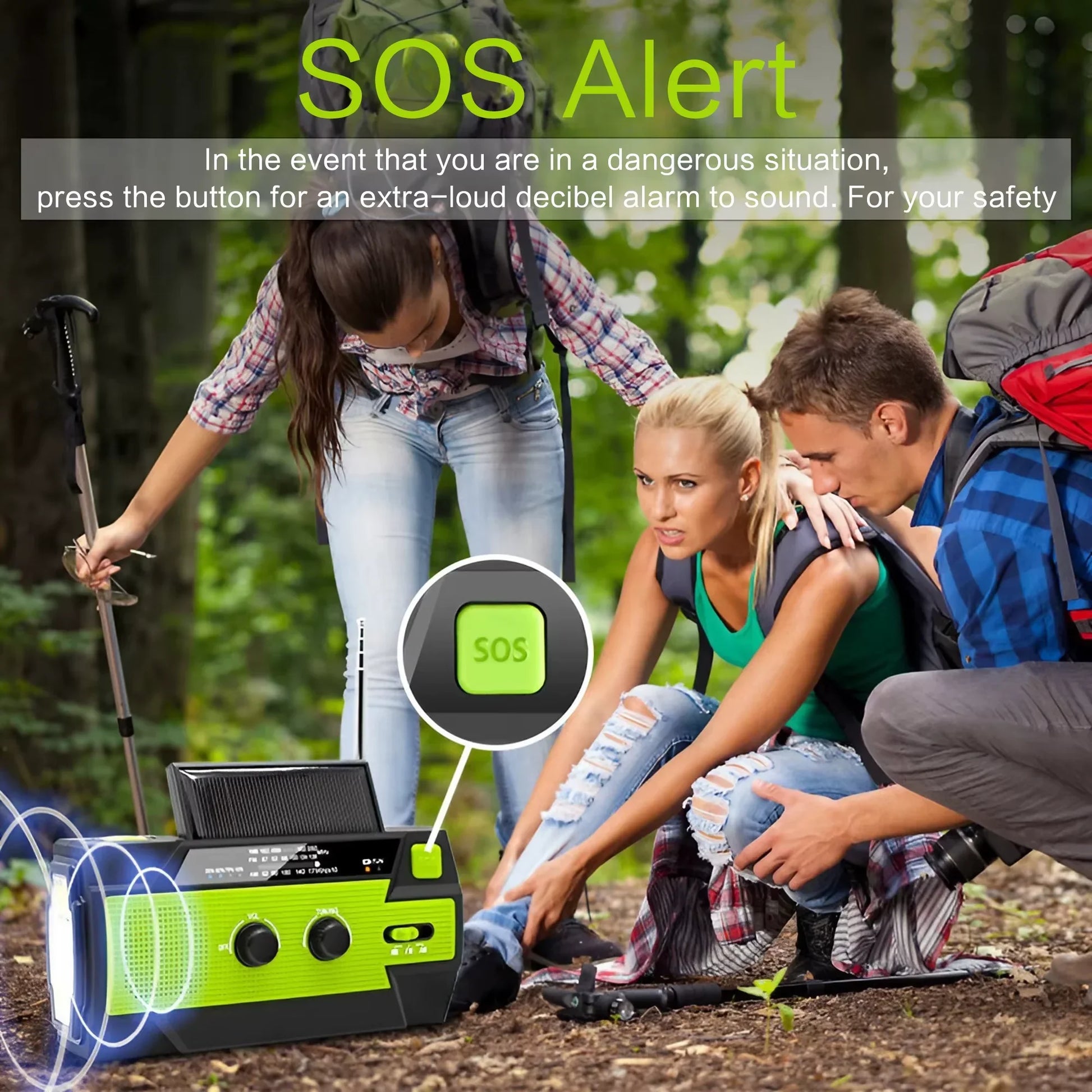 AM/FM/WB Reception, Hand Crank/Solar/Usb Charging, Power Bank, 3-Mode Flashlight Battery Display, and SOS Alert Feature.