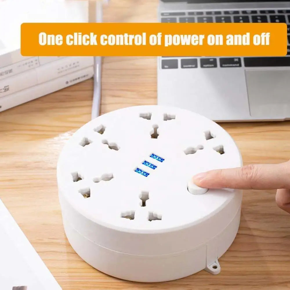Circular Power Extension Board Power Strip with Usb Cable Plug 2M Retractable Power Cord Home High Quality UK EU US Socket