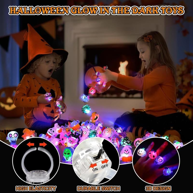 50Pcs LED Halloween Ring,Halloween Ring,Glowing Pumpkin Skull Ring Gift,Halloween Christmas Party Decoration Home Horror Props Supplies,Perfect for Halloween