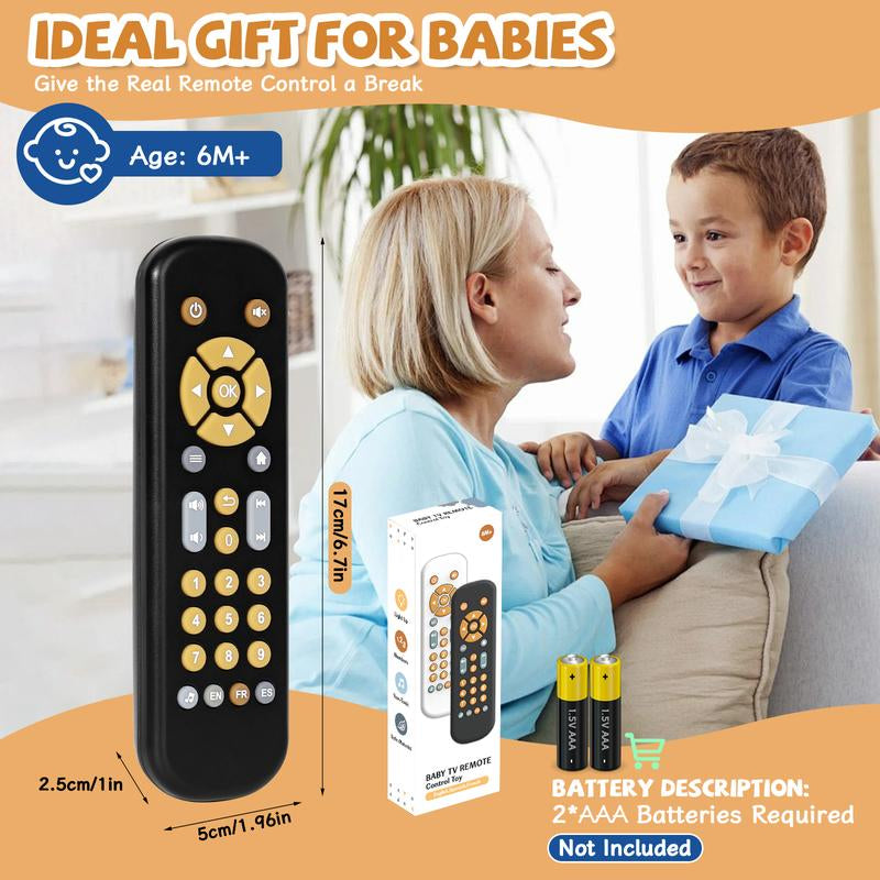 Orzbow Baby Remote Control Toy for 6 Months+ with Music, TV Remote Toy with Realistic Light and Sound - English, French and Spanish for Infant Play Remote Musical Toys, BPA Free, Black