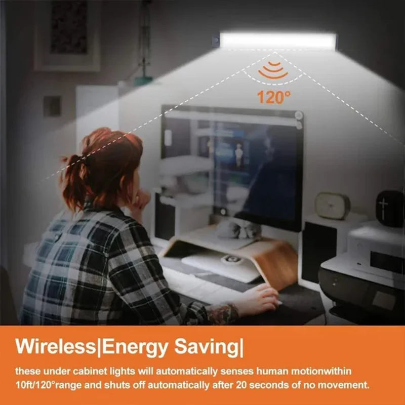 PIR Motion Sensor LED under Cabinet Lamp Dimmable Rechargeable Night Light Stairs Closet Room Aisle Tube Bar Detector Bulb.