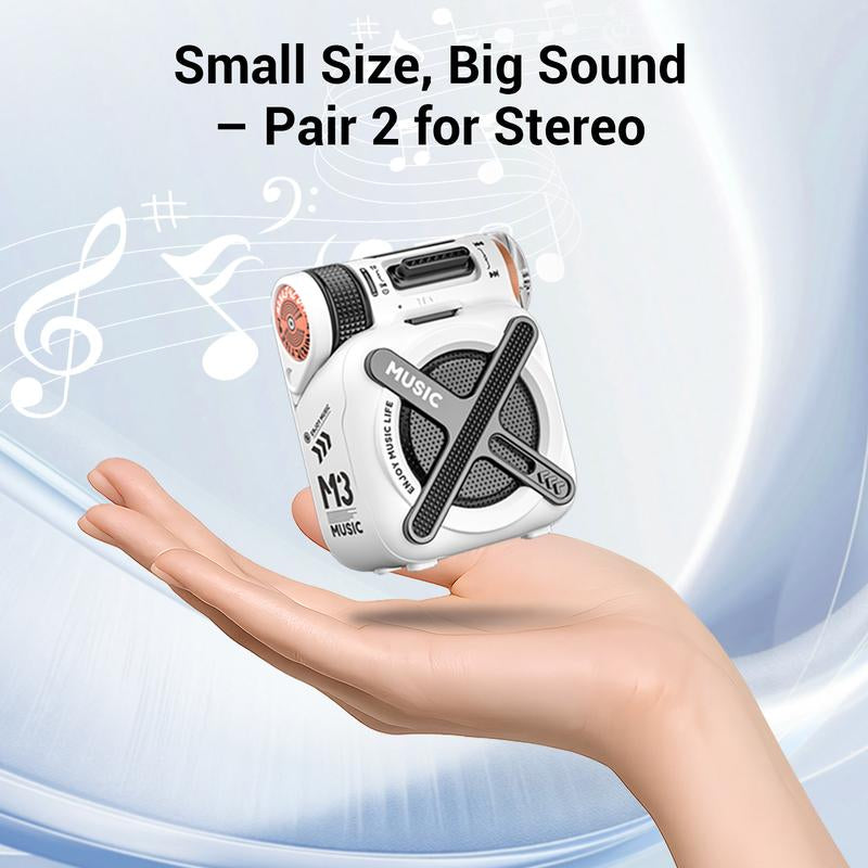 CY Audio Mini Portable Bluetooth Speaker M3 - Studio 3D Sound Bass Boom Wireless Lasting PARTY POWER Surround Sound Dual-Pairing Waterproof Racing Style Perfect Gift Suitable for Office Sports Outdoors Travel White Compact Stereo