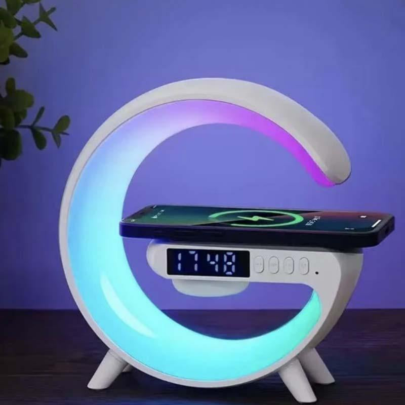 Wireless Microphone Wireless Charger Speakerwith Alarmclock,Multifunctional Wirelesschargerspeaker with Night Light,Audio Bluetoothall in One Enceinte Bluetooth Multifunctionalspeaker Smartphone Chargeable Cable Charging
