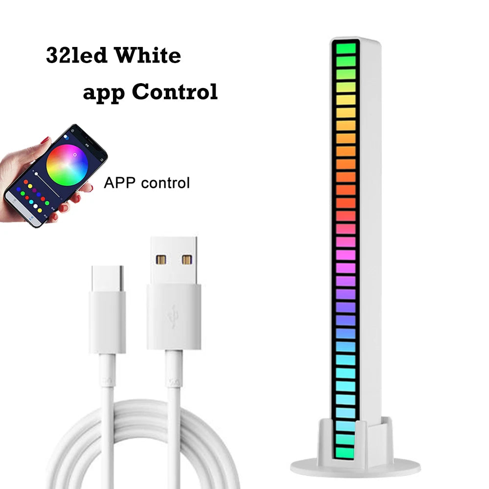 32Led RGB Music Rhythm Light Bar Rechargeable APP Control Rgb Sound Activated Night Light Music Rhythm Light Car Gaming.