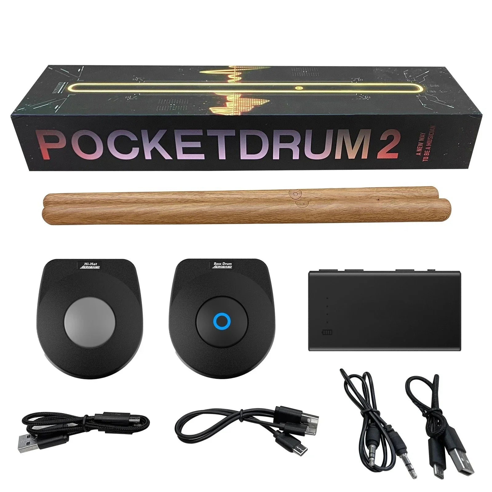 Aeroband-Pocketdrum 2 MAX Electronic Drum Set, Drum Sticks, Foot Pedals, Bluetooth Adapter, Play Drum Anywhere Anytime.
