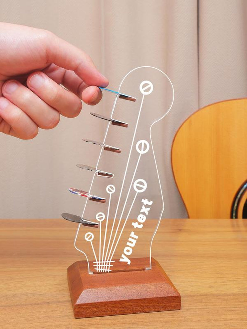 Pookie-Luminous Guitar Pick Stand Acrylic Electric Guitar Headstock Shaped Pick Stand with Wooden Base for Pick Storage and Display Is a Guitar Accessory Gift for Guitarists and Guitarists Acrylic Night Light,Christmas Gift New Year Gift