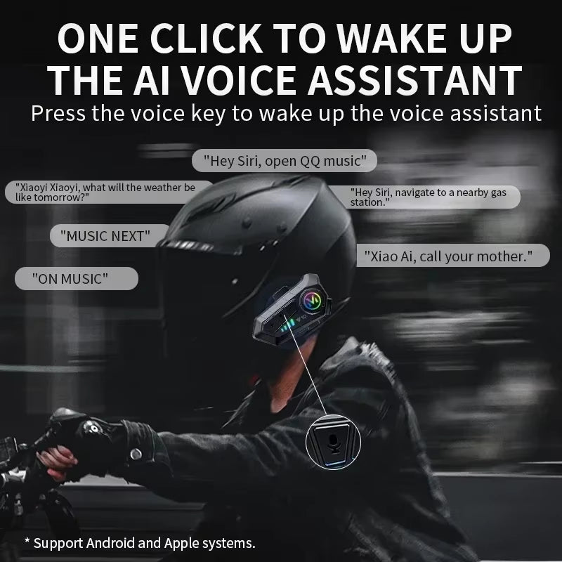 Y10 Motorcycle Helmet Bluetooth Headset 2000Mah Super Long Standby Wireless Hands-Free Waterproof Motorbike Earphone.