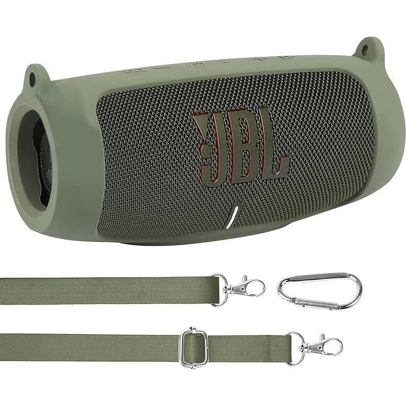 For JBL Charge 5 Wireless Bluetooth Speaker Case Soft Silicone Cover Skin with Strap Carabiner Speaker Bag