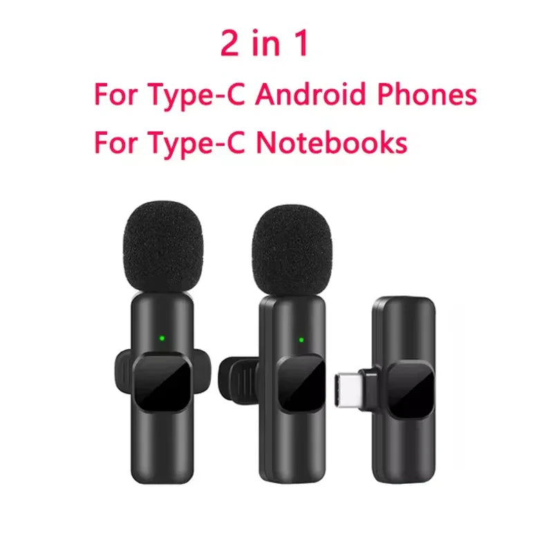 New Wireless Lavalier Microphone Portable Audio Video Recording Mini Mic for Iphone Android Live Broadcast Gaming Phone Mic.