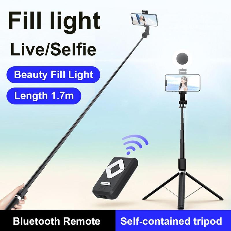 New 6 in 1 Selfie Stick with Fill Light, 67" Phone Tripod & Wireless Remote Page Turner,Bluetooth Camera Video Recording Remote,Music Control, for Iphone ,Ipad ,Ios,Android