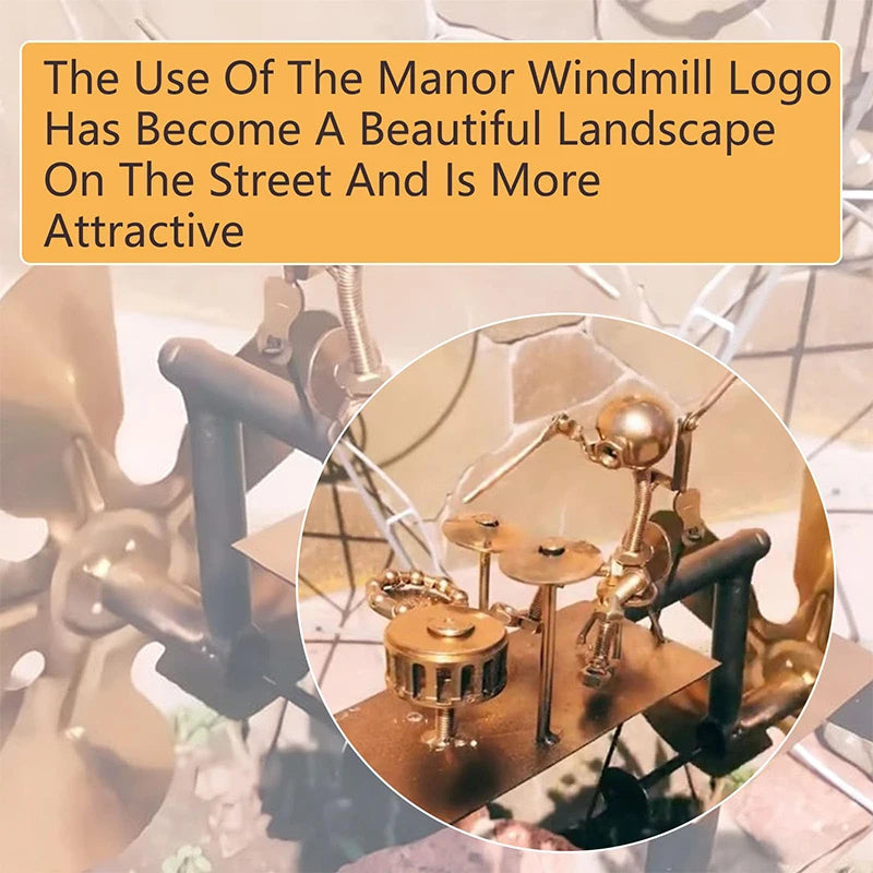 New Handmade Metal Drummer Windmill Creative Instrument Decoration Decorative Sculptures in Courtyard Gardens Craft Statues.