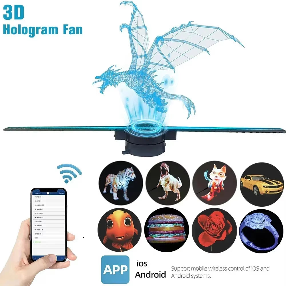 42CM 3D Hologram Fan 3D Holographic Projector Advertising Display Light HD Holographic Projector for Stores Bars Party Xmas.
