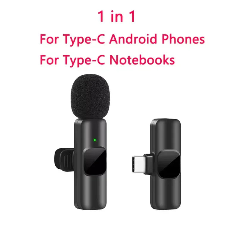 New Wireless Lavalier Microphone Portable Audio Video Recording Mini Mic for Iphone Android Live Broadcast Gaming Phone Mic.