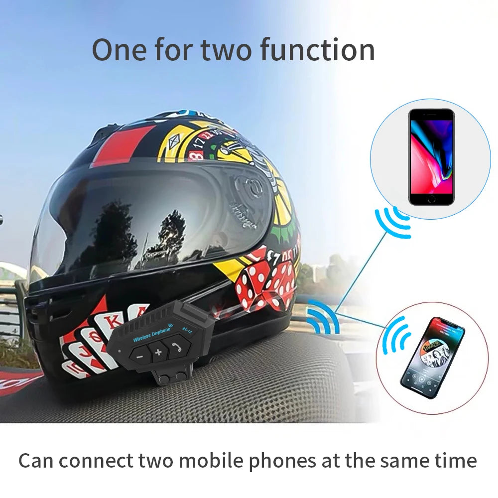 Motorcycle Earphones Helmet Headset Bluetooth 5.0 Headphones Wireless Motor Headset Bike Earphone Handsfree Stereo Earbud.