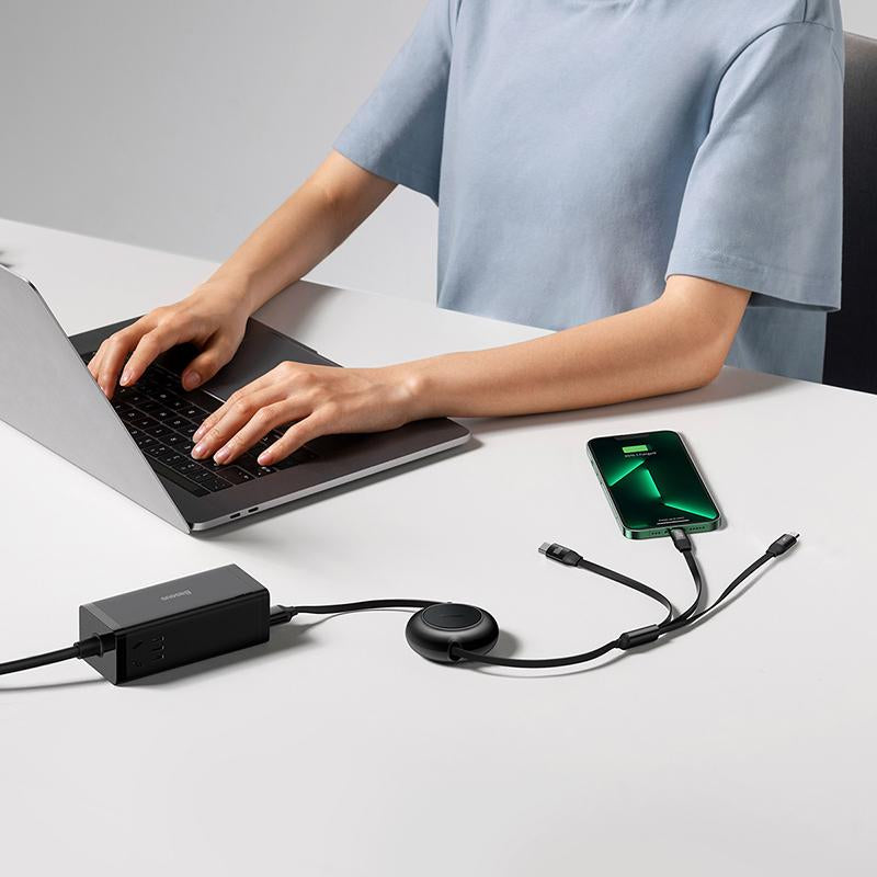 Baseus Retractable 3-In-1 Fast Charging Cable 100W Type-C to Micro USB + Lightning + USB-C