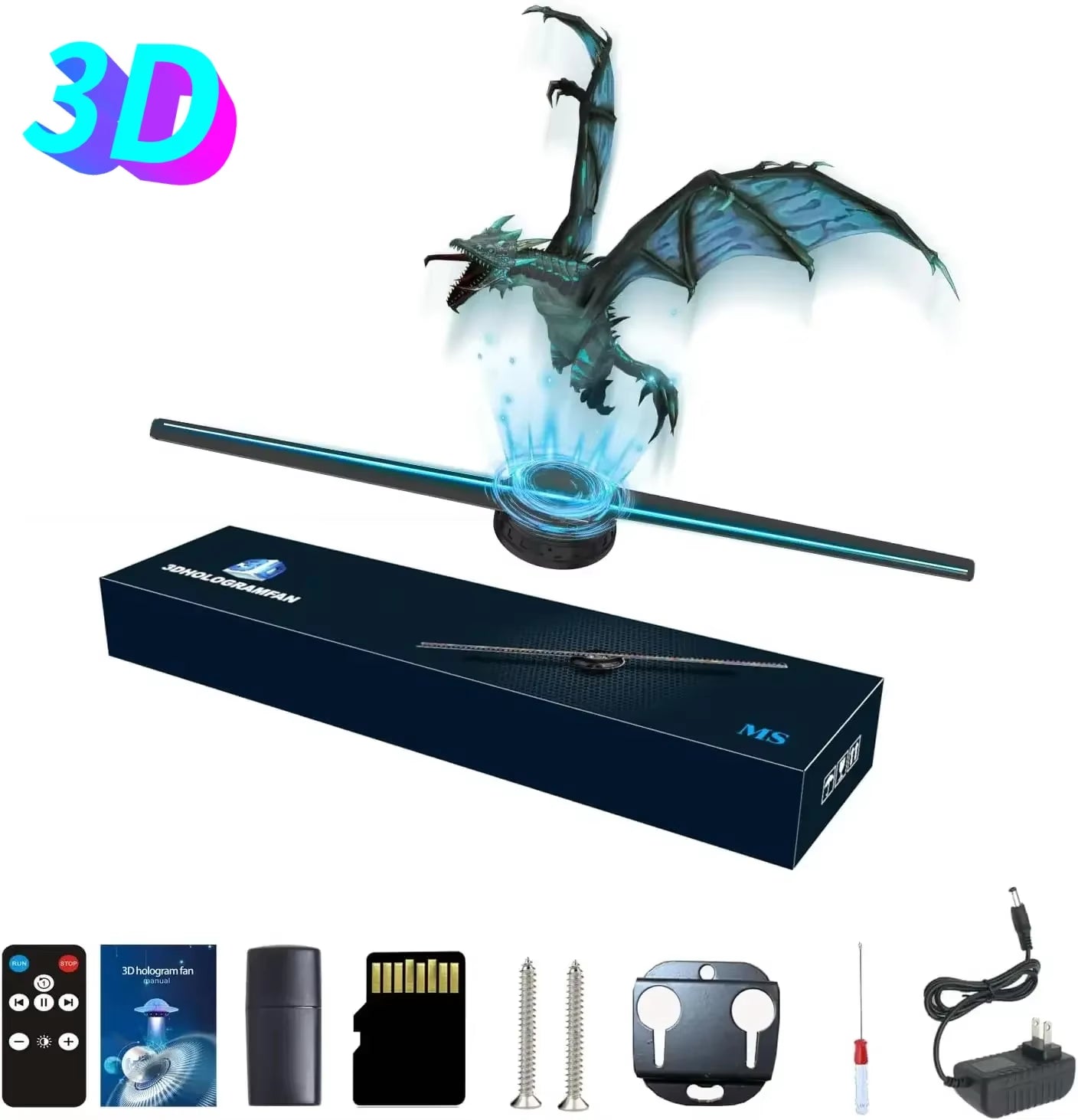 42CM 3D Hologram Fan 3D Holographic Projector Advertising Display Light HD Holographic Projector for Stores Bars Party Xmas.