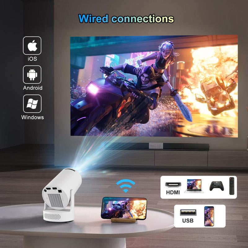 Mini Projector 4K Support with Dual-Band WIFI6 5G Wireless 5.4 Bluetooth Android 11, Soundbase Speaker, Manual Focus, Auto Vertical Keystone 180°Rotatable Portable Proyector for Home Bedroom Outdoor