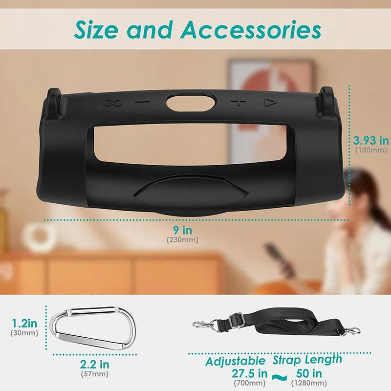 For JBL Charge 5 Wireless Bluetooth Speaker Case Soft Silicone Cover Skin with Strap Carabiner Speaker Bag