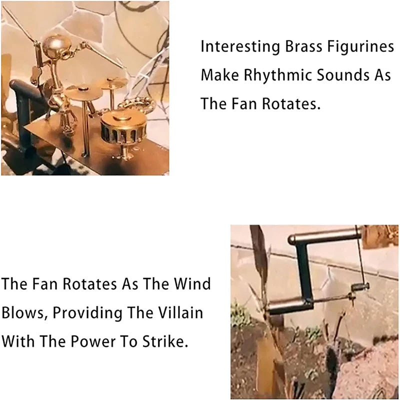 New Handmade Metal Drummer Windmill Creative Instrument Decoration Decorative Sculptures in Courtyard Gardens Craft Statues.