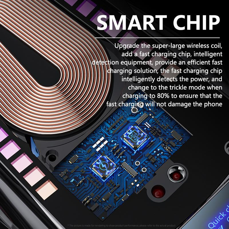 Phone Holder with Wireless Charging, Smart Rhythm Color Lights & Infrared Sensing - Adjustable Car Mount & Retractable Stand for Music & Vehicle Use