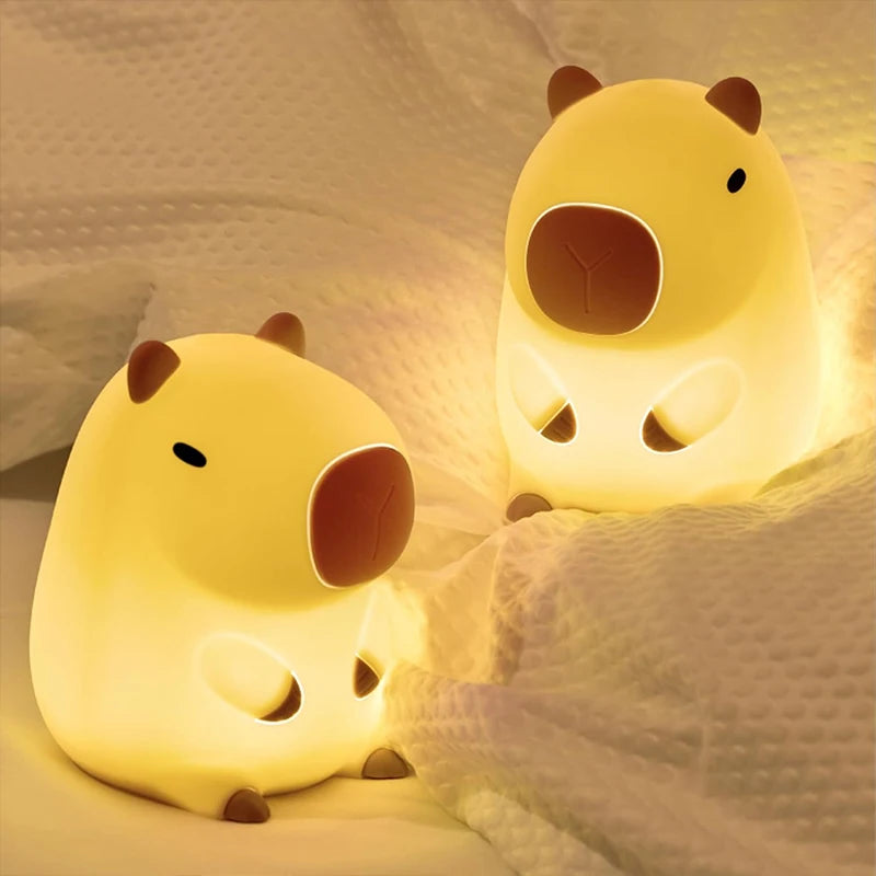 Cute Capybara Night Light Children'S Silicone Nightlight Gift USB Rechargeable Animal Touch Bedside Sleep Lamp Decoration