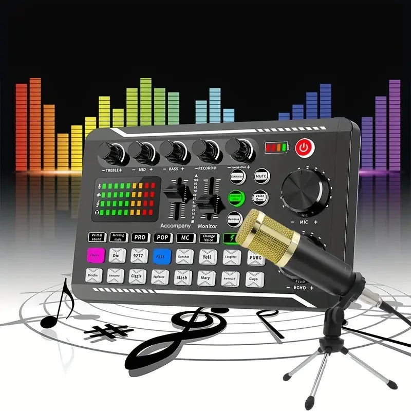 Live Sound Card, DJ Live Mixer, Bluetooth Sound Card Console, Recording Studio Sound Card, Used for Live Streaming Singing