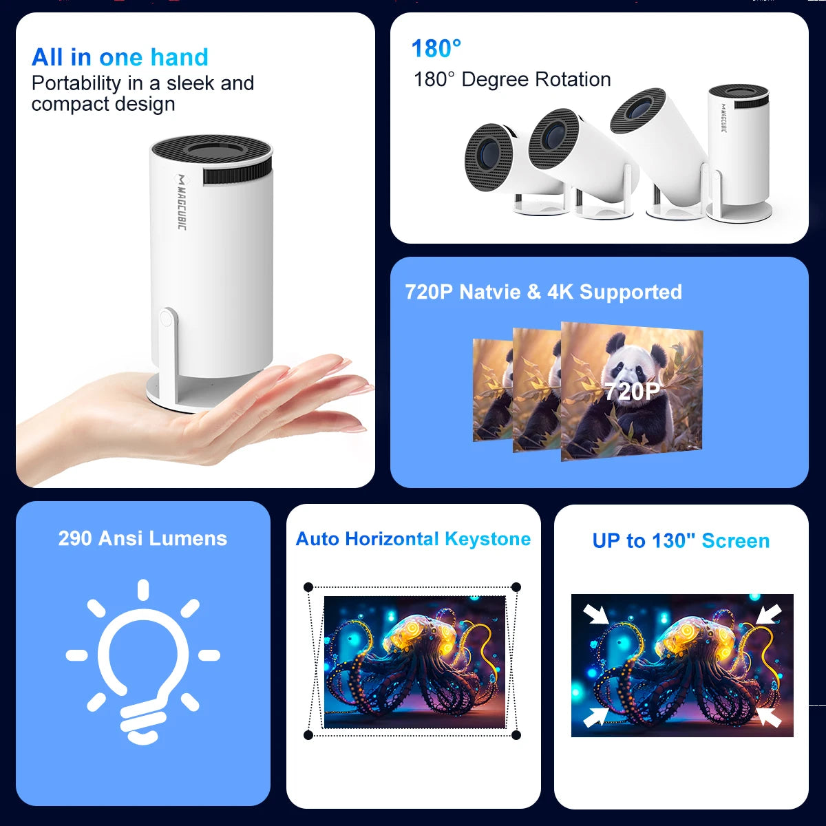 Projector HY300 Pro 4K Android 11 Dual Wifi6 290ANSI Allwinner H713 BT5.0 1080P 1280*720P Home Cinema Outdoor Projetor.
