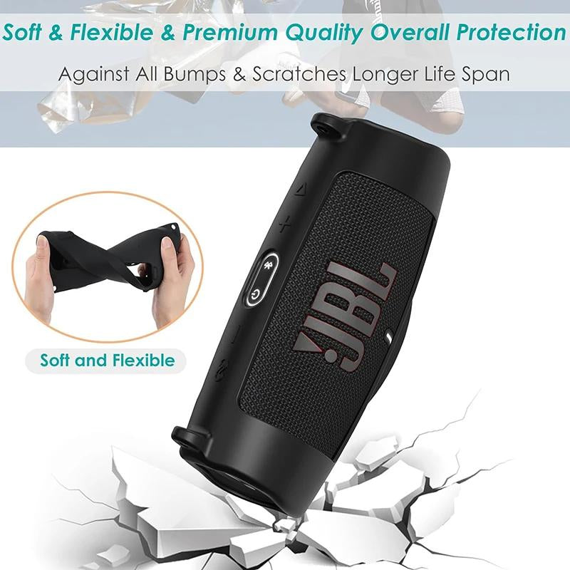 For JBL Charge 5 Wireless Bluetooth Speaker Case Soft Silicone Cover Skin with Strap Carabiner Speaker Bag