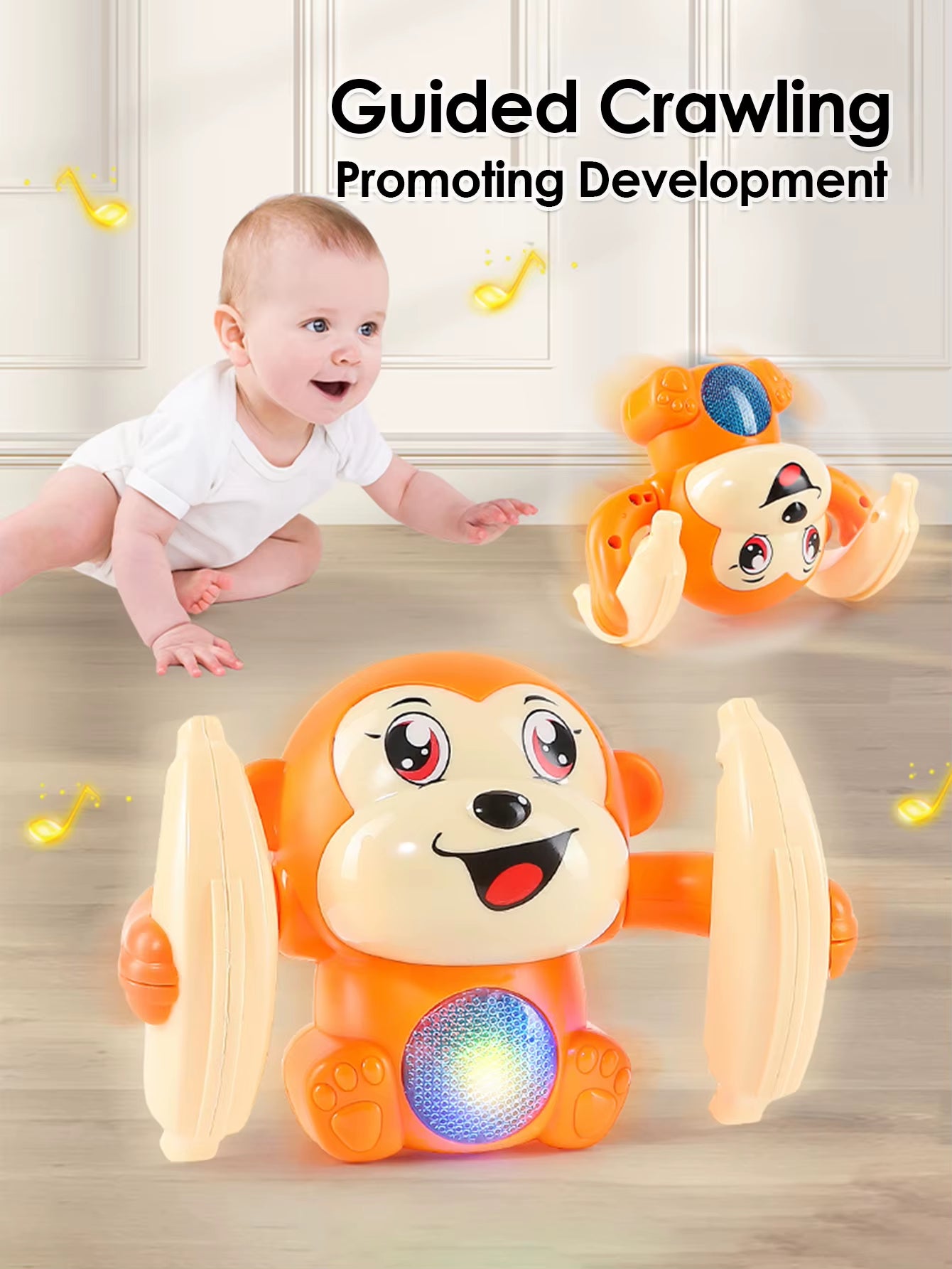 1 Baby Toy Electric Rolling Monkey Light Music Puzzle Sound Prompt Monkey Children'S Toy Gift Preschool Education Toy