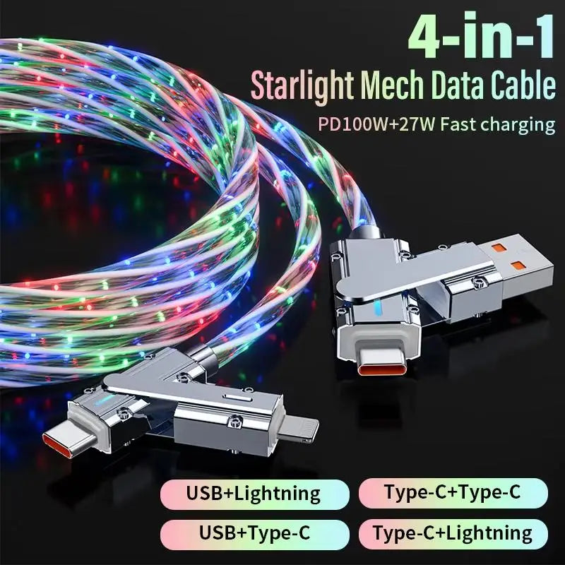 New Starry Sky RGB LED USB Type-C to Type-C to Lightning and 4 in 1 Fast Charging Cable for Iphone 15 14 Xiaomi Samsung HUAWEI.