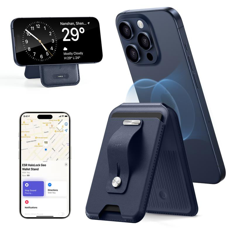ESR Geo for Magsafe Wallet with Full Find My Functionality,3/5 Card-Holder, RFID Blocking, Magnetic Wallet for Iphone 17/16/15/14/13/12 Series,With Adjustable Stand