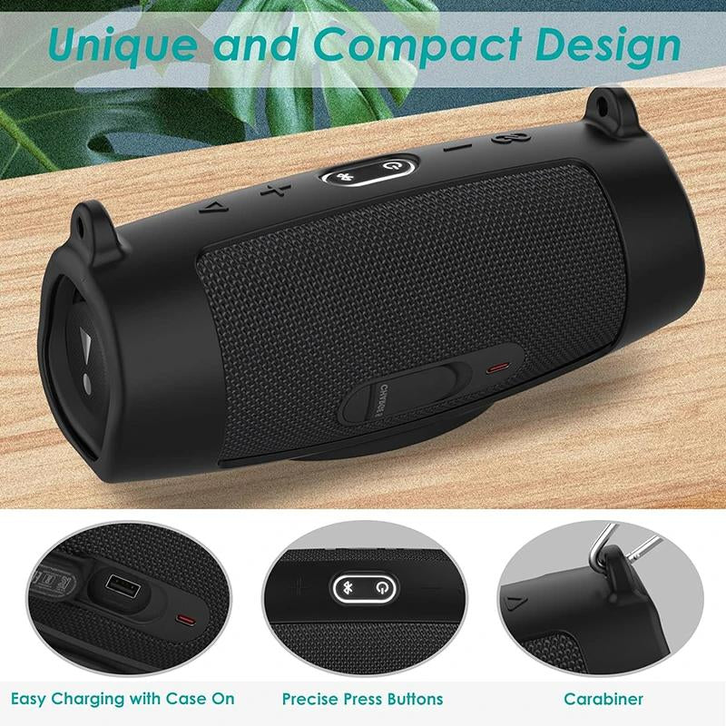 For JBL Charge 5 Wireless Bluetooth Speaker Case Soft Silicone Cover Skin with Strap Carabiner Speaker Bag