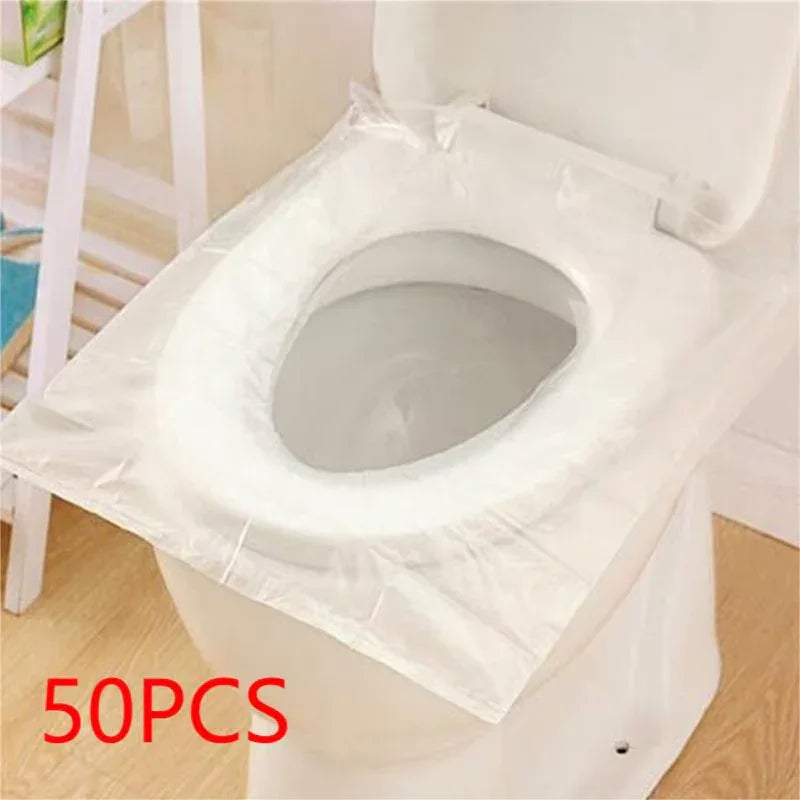 50Pcs Disposable Plastic Toilet Seat Cover Waterproof and Non Slip Individually Wrapped, for Travel, Toilet Seat Protectors.