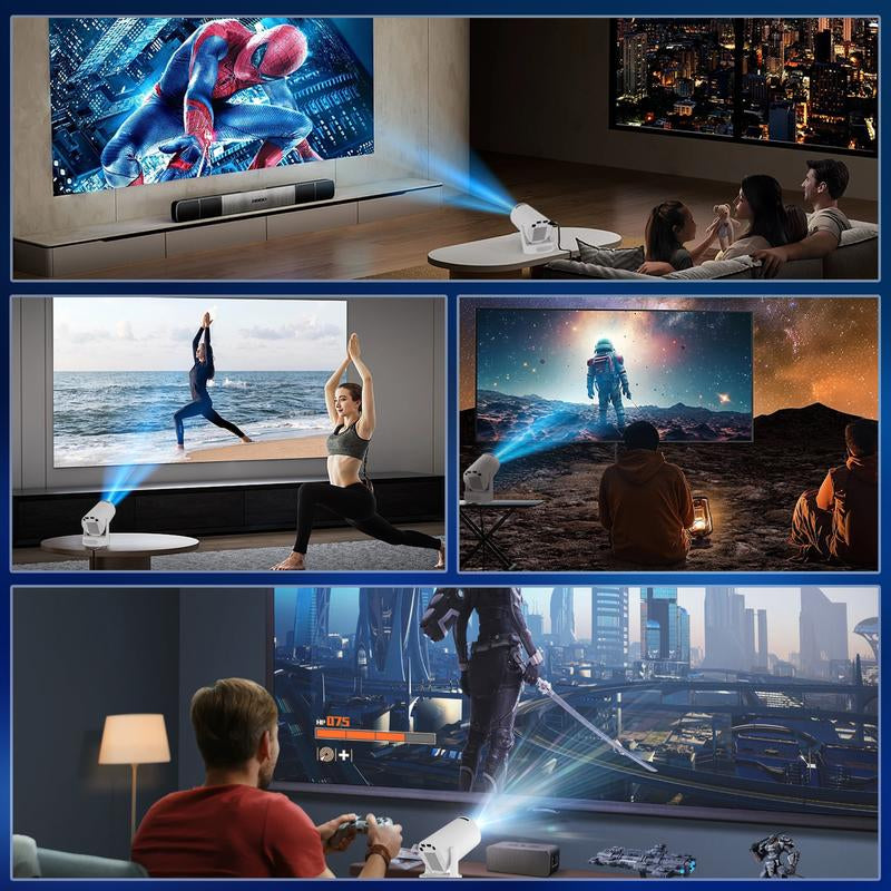 Mini Projector 4K Support with Dual-Band WIFI6 5G Wireless 5.4 Bluetooth Android 11, Soundbase Speaker, Manual Focus, Auto Vertical Keystone 180°Rotatable Portable Proyector for Home Bedroom Outdoor