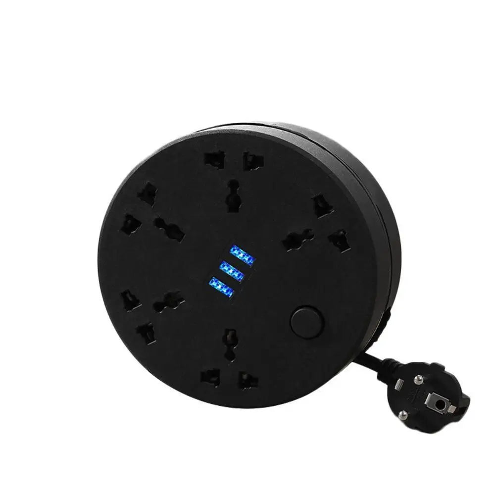 Circular Power Extension Board Power Strip with Usb Cable Plug 2M Retractable Power Cord Home High Quality UK EU US Socket