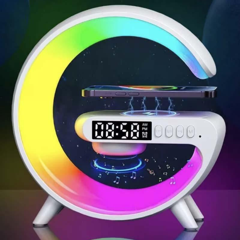 Wireless Microphone Wireless Charger Speakerwith Alarmclock,Multifunctional Wirelesschargerspeaker with Night Light,Audio Bluetoothall in One Enceinte Bluetooth Multifunctionalspeaker Smartphone Chargeable Cable Charging