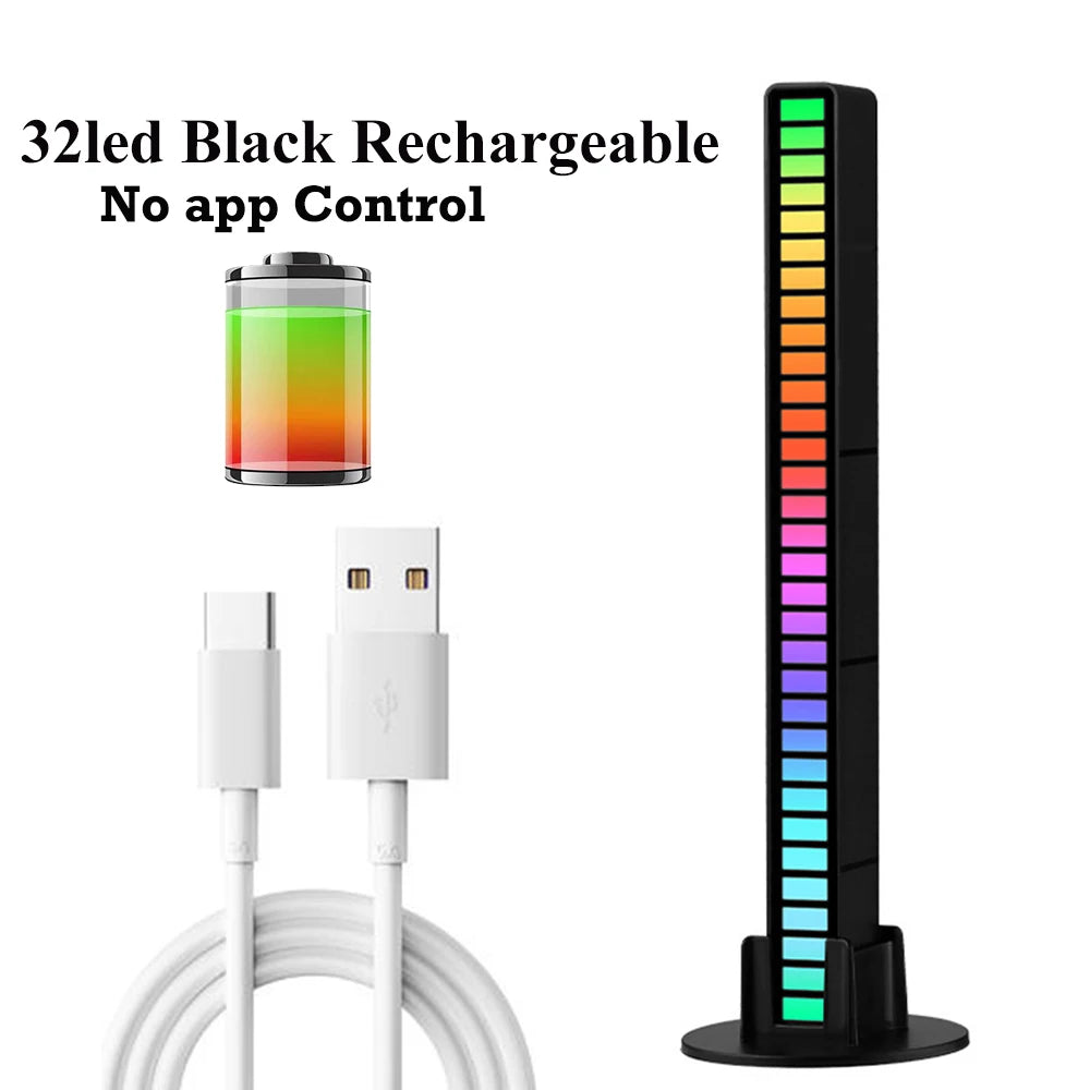 32Led RGB Music Rhythm Light Bar Rechargeable APP Control Rgb Sound Activated Night Light Music Rhythm Light Car Gaming.