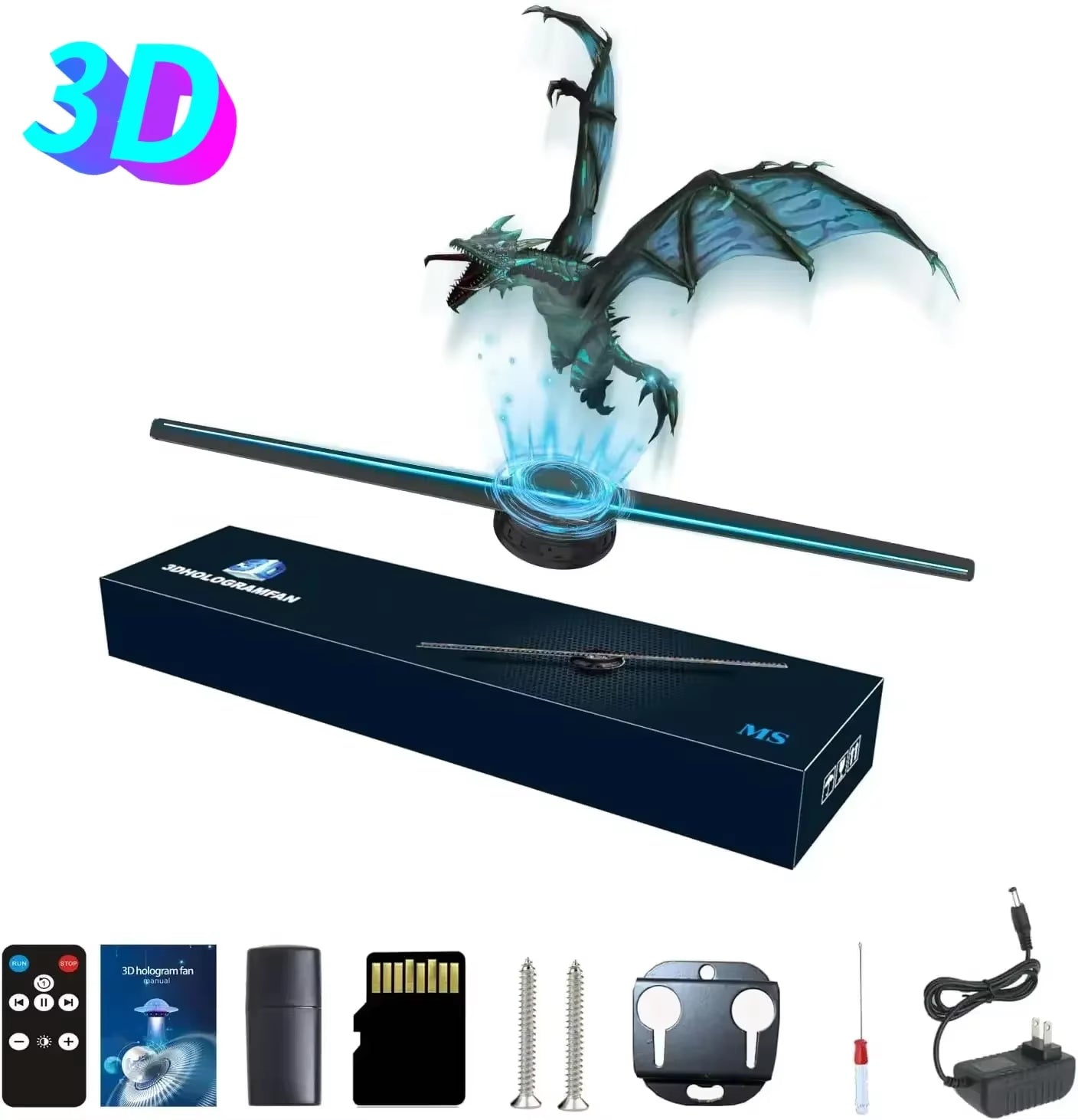 42CM 3D Hologram Fan 3D Holographic Projector Advertising Display Light HD Holographic Projector for Stores Bars Party Xmas.