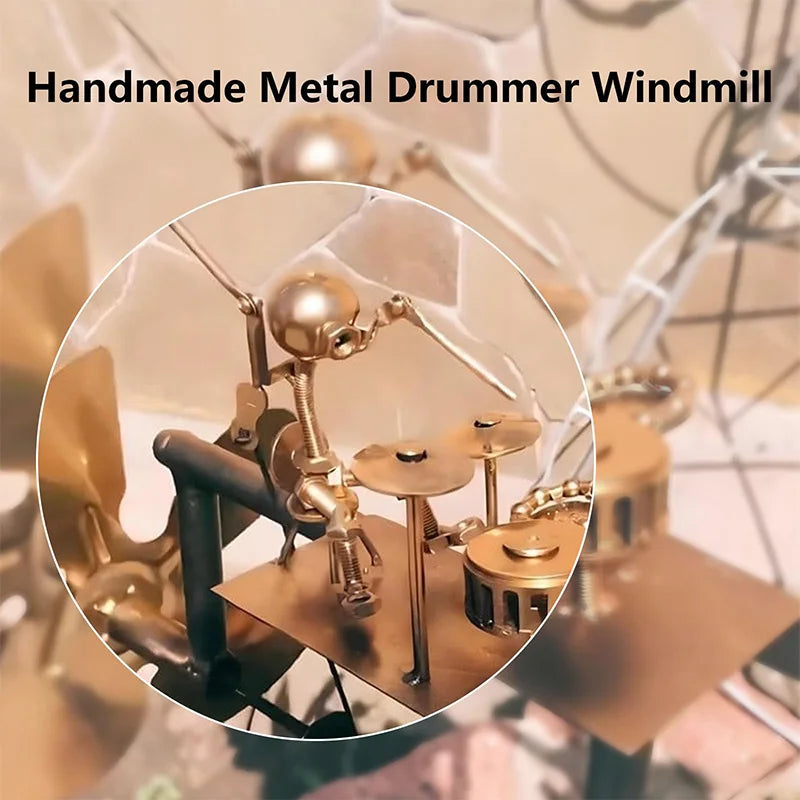 New Handmade Metal Drummer Windmill Creative Instrument Decoration Decorative Sculptures in Courtyard Gardens Craft Statues.