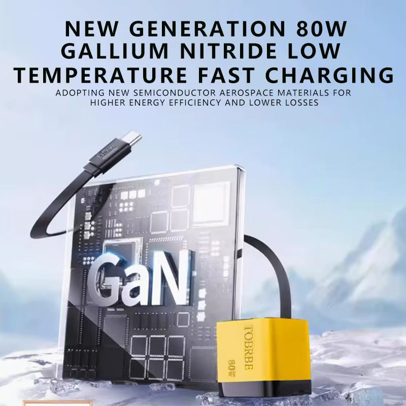 3 in 1 Gan Charger Retractable 80W MAX Fast Charger Block with Type-C Cable 2USB Ports Portable Adapter Mobile Phone Charger New.