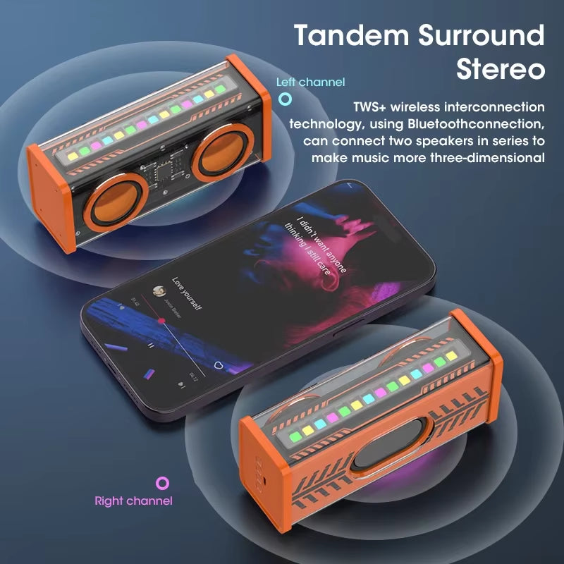 Transparent Cyberpunk Wireless Bluetooth Speaker Sound Light Rhythm Subwoofer TWS Stereo Music Center Hands-Free Call.