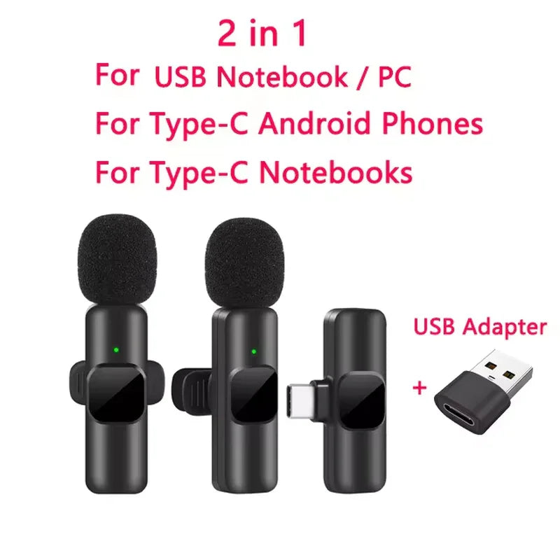 New Wireless Lavalier Microphone Portable Audio Video Recording Mini Mic for Iphone Android Live Broadcast Gaming Phone Mic.