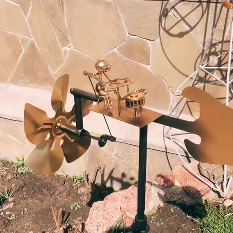 New Handmade Metal Drummer Windmill Creative Instrument Decoration Decorative Sculptures in Courtyard Gardens Craft Statues.